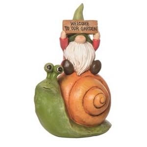 Transpac Resin 7.5" Green Spring Gnome and Snail Critter Rider Figurine - 1 of 2