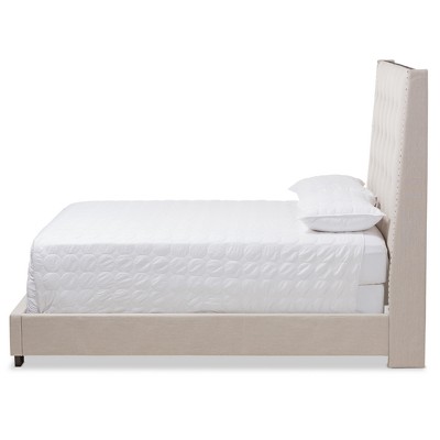 King Light Beige Upholstered Wood Frame Bed with Tufted Headboard