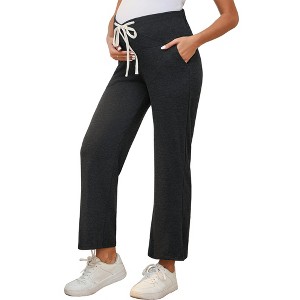 INSPIRE CHIC Women's Maternity Lounge Pants Wide-Leg Casual Trousers for Mom High Waisted Bottom - 1 of 4
