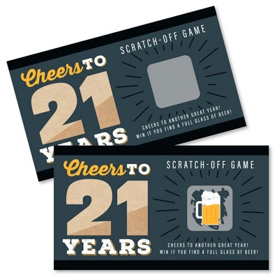 Big Dot of Happiness Cheers and Beers to 21 Years - 21st Birthday Party Game Scratch Off Cards - 22 Count