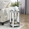 Gulches Silver Round MDF Indoor Accent End Table 2-Tier with Mirrored Top Crystal Inlay 13x13x24 Inch - 3 of 4