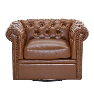 Christopher Knight Home Andrew Upholstered Button Tufted Swivel Club Chair with Roll Arms - 1 of 4