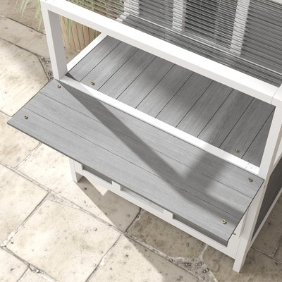 Gray and White Fir Wood Outdoor Cat House with Balcony