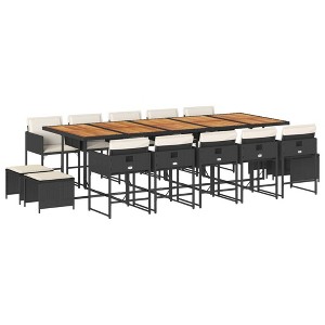 vidaXL Patio Dining Set with Cushions Table and Chairs Outdoor Poly Rattan - Black and Cream Wood 14 Piece - 1 of 4