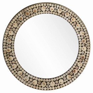 Log Mosaic Natural Wooden Round Wall Mirror Brown - StyleCraft - 1 of 3