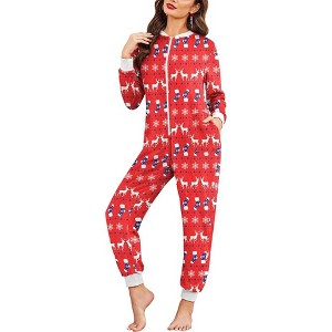 Ekouaer Christmas Onesie Fleece Long Sleeve Adult One Piece Pajamas for Women Zipper Pjs with Pocket - 1 of 1
