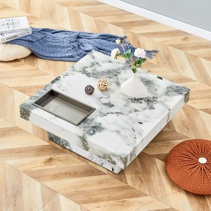 CAVINAS Coffee Tables for Living Room Modern Square Faux Marble Material Coffee Table with Metal Storage Organizer for Dining Room - 1 of 4
