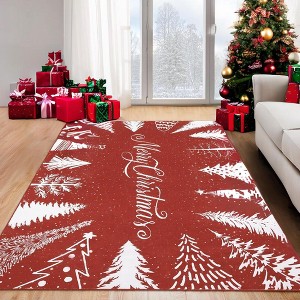 Merry Christmas Rug Washable Area Rugs Xmas Tree Holiday Decor Carpet, 4'x6' - 1 of 4