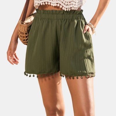 Women's Boho Chic Tassel Trim Olive Cover Up Shorts - Cupshe