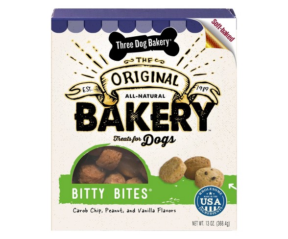 Three Dog Bakery Bitty Bites Carob Chip, Peanut Butter & Vanilla 13oz