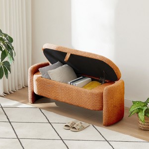 CAVINAS Modern Pull-Open Top Fleece Fabric Ottoman Bench,Upholstered Oval Storage Ottoman for Living Room - 1 of 4