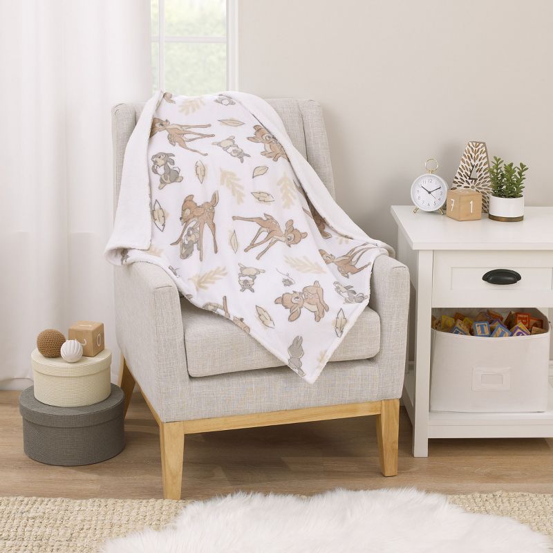 Disney B is for Bambi Tan, Gray, and White Super Soft Plush Cuddly Plush Baby Blanket, 4 of 5