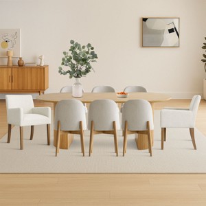 7-piece Dining Room Table Set, Oak Oval Table with 6 Linen Fabric Dining Chair and 2 Captain's Chair with Solid Wood Legs, Dining Room- Maison Boucle - 1 of 4