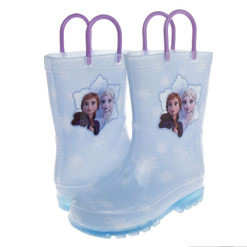 Frozen Elsa Anna Princess Rubber Rainboots - Waterproof Lightweight Easy On with Easy Pull Handles - Pink / Blue (7-1 Toddler / Little Kid / Big Kid), 5 of 8