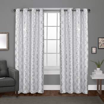 Set of 2 108"x54" Modo Metallic Geometric Grommet Top Window Curtain Panel White - Exclusive Home