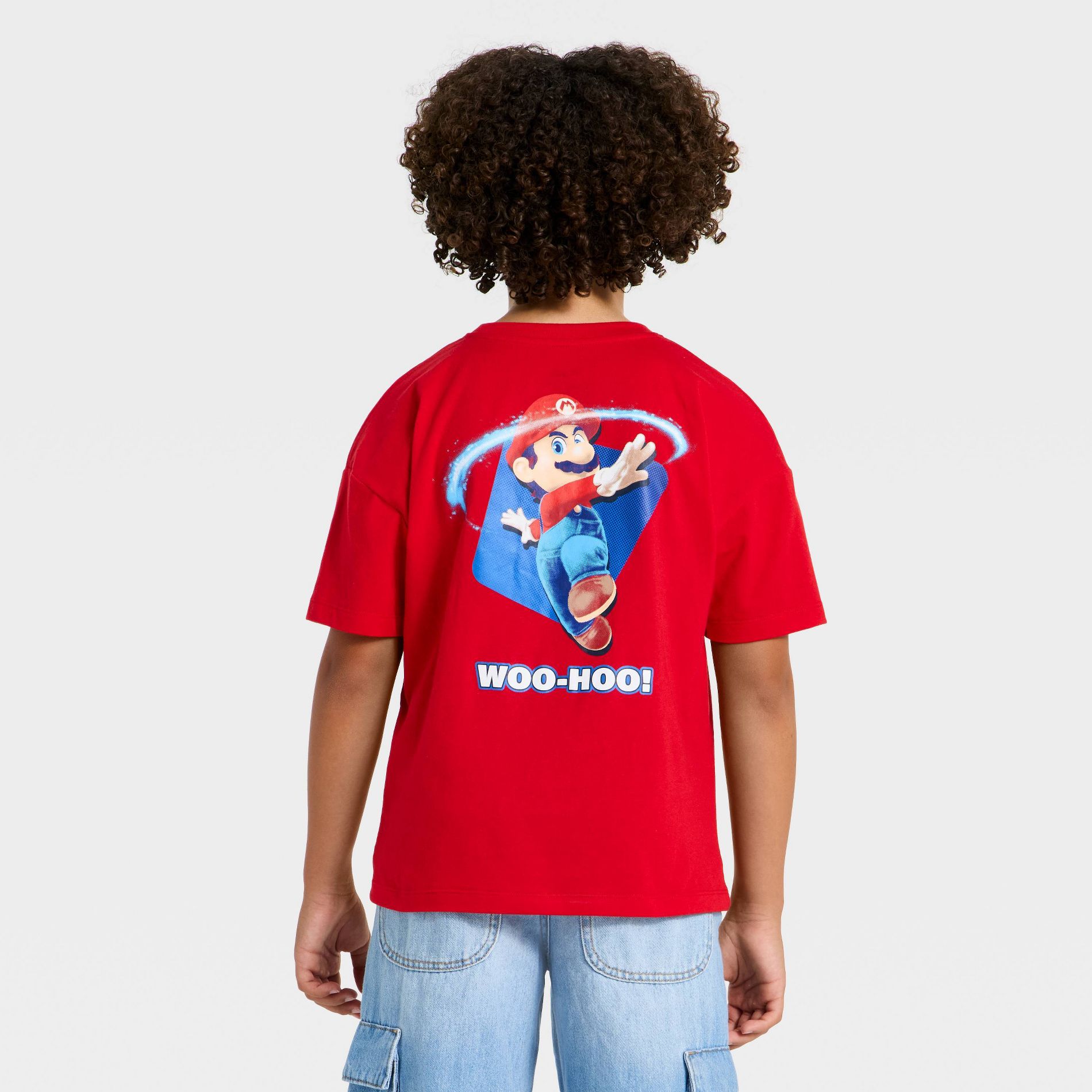 Boys' Nintendo Super Mario Brothers and Yoshi Short Sleeve Oversized Front and Back Graphic T-Shirt - Red