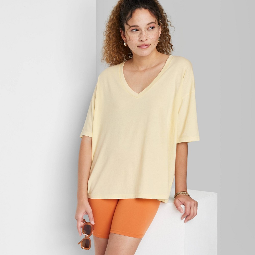 Women's Short Sleeve Relaxed Fit V-Neck T-Shirt - Wild Fable Yellow XL