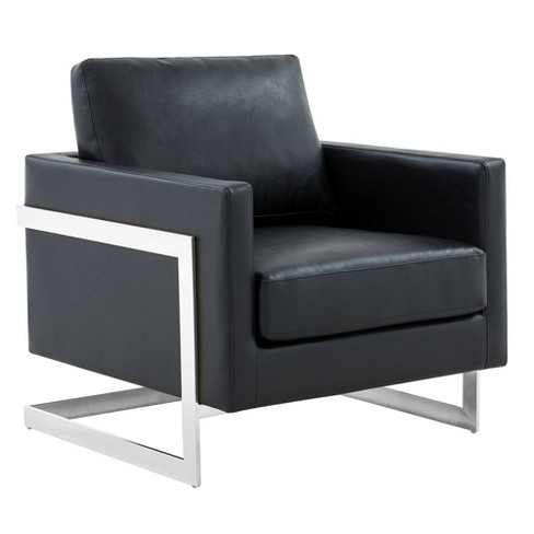 Lincoln Leather Accent Armchair Chair Sofa with Chromed Stainless Steel Frame in Grey - image 1 of 4