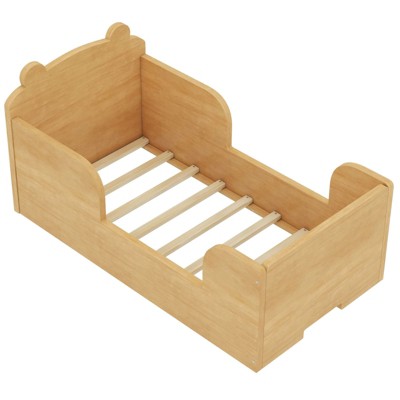 SEVOBAL Kids Bedroom Furniture Toddler Floor Bed with Frame Bear Shape Rounded Corners No Box Spring Needed for Ages 3 to 6, Brown,
