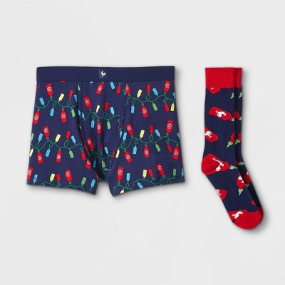 Men's Holiday Sriracha Saucy Lights Boxer Briefs & Socks Set - Navy/red ...