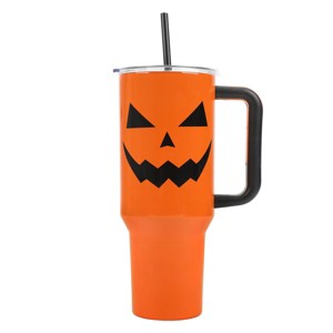 Halloween Jack-O'-Lantern 40 Oz Orange Stainless Steel Tumbler with Handle - 1 of 4