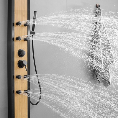 Matte Black and Bamboo 60'' Shower Panel System with Jets