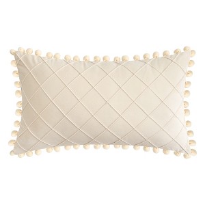 REGALWOVEN Geometry Velvet Couch Throw Pillow Covers with Pom-poms for Farmhouse Home Decor 1 Pc - 1 of 4