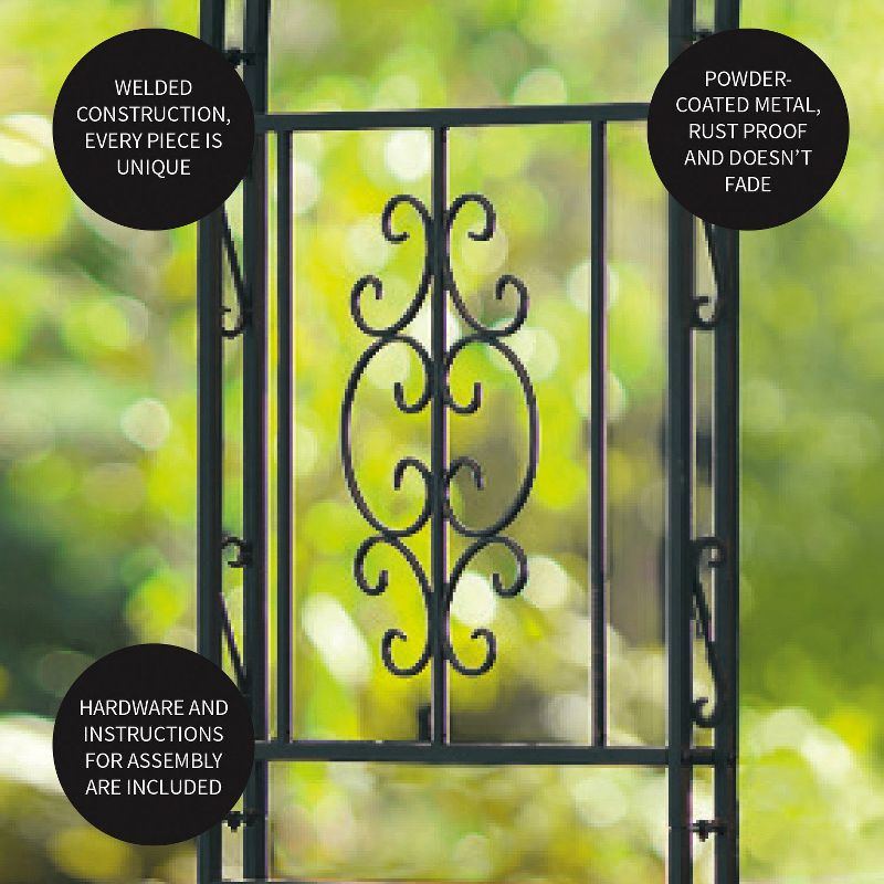 Plow & Hearth - Montebello Iron Garden Arbor Trellis with Beautifully Crafted Scroll Work Design, 3 of 6