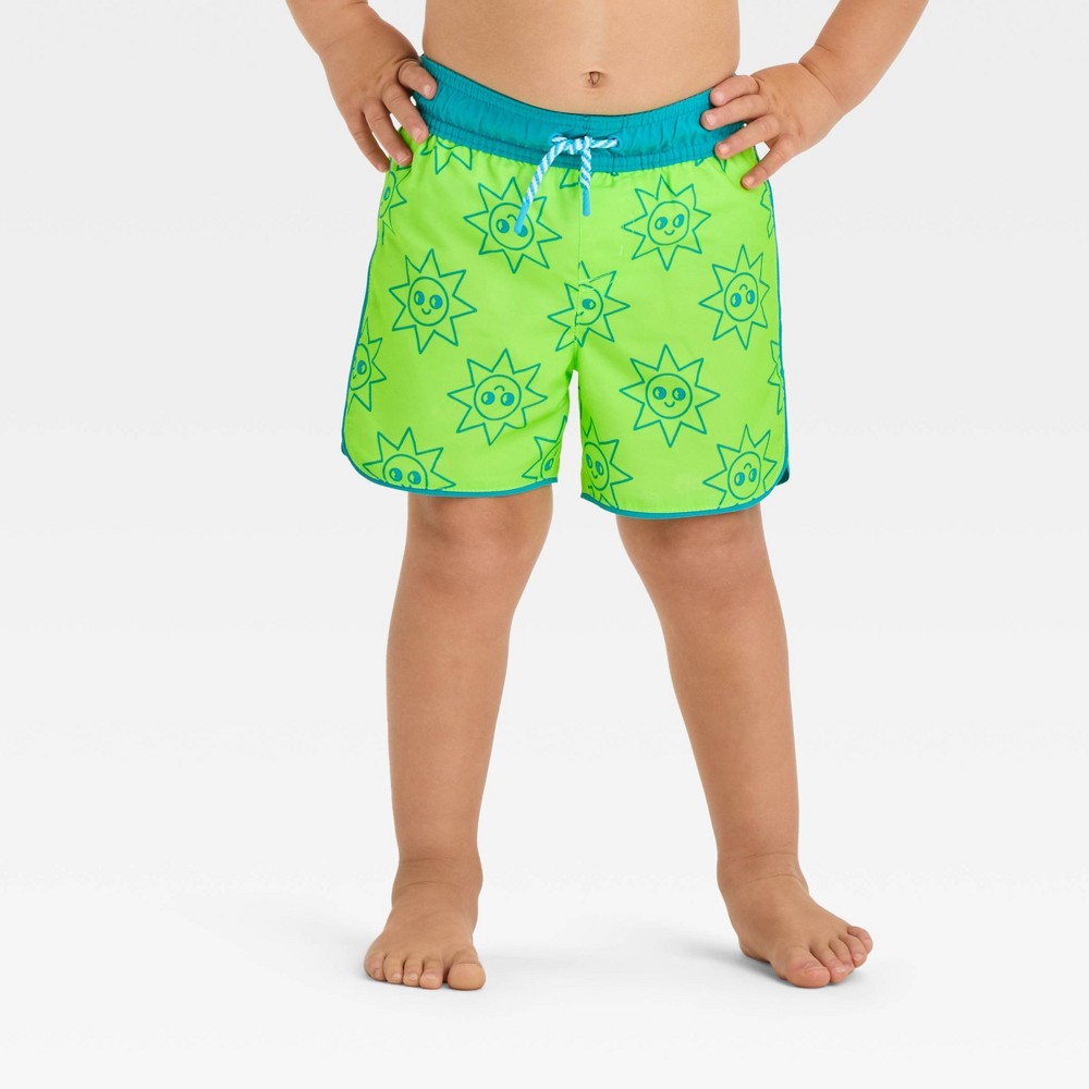 Photos - Swimwear Baby Boys' Dolphin Hem Sun Printed Swim Shorts - Cat & Jack™ Green 12M poo