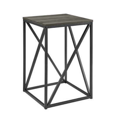 Lina Modern Geometric Square Side Table Slate Gray - Saracina Home
