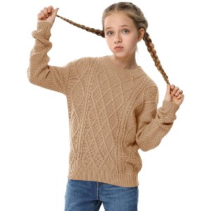 Girls' Cable Knit Sweater, Crew Neck Long - Sleeve Pullover for Kids, Casual Winter Fall Knitted Top - 1 of 3