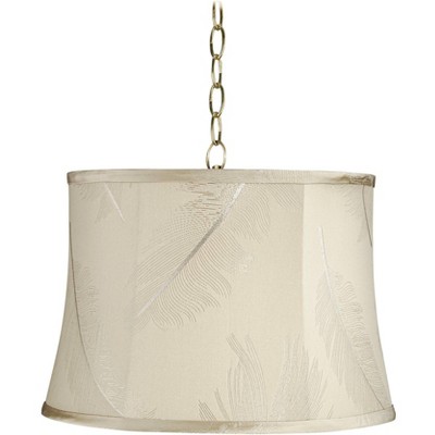 Possini Euro Design Cream Embroidery 16" Wide Antique Brass Shaded Pendant Light