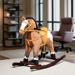 Mshliw Plush Ride-On Rocking Horse Chair Toy for Kids, Soft Saddle with Realistic Sounds, Metal Frame Rocker for Toddlers Ages 3+, Halloween gift - 1 of 4