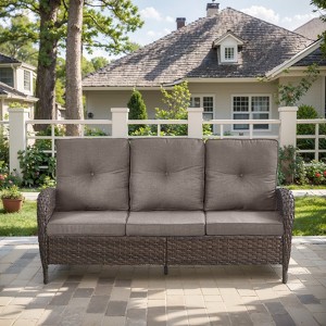 Gymojoy Outdoor 3-Seat Sofa PE Wicker Sofa Patio Sofa Couch - 1 of 4