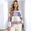 Amaryllis Women's Color Block Plaid Checkered Long Sleeve Sweater Cozy Knit Relaxed Fit Statement Design - 3 of 4