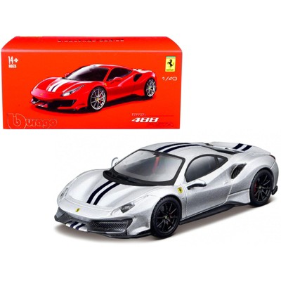 Ferrari 488 Pista Silver with Dark Blue Stripes "Signature Series" 1/43 Diecast Model Car by Bburago