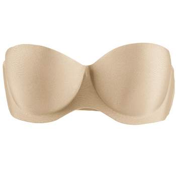 Unique Bargains Women Strapless Invisible Padded Push Up Underwire Bra D  Beige