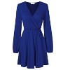 Coolmee Women's Midi Dress Long Sleeve Wrap V Neck A Line Mini Tunic Dress - 2 of 4