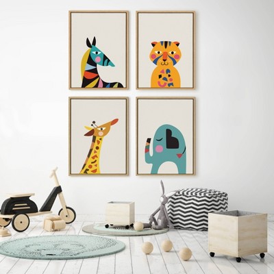 Colorful Mid Century Modern Baby Elephant Canvas Wall Art