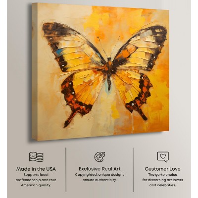 Golden Ochre Butterfly II Elegant 16" x 16" Canvas Wall Art
