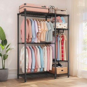 Clothes Rack with Shelves Adjustable Metal Clothing Organizer with 6 Shelves & 3 Rails black - 1 of 4