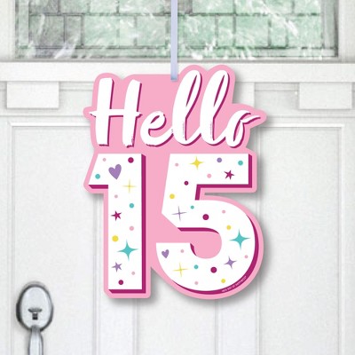 Big Dot of Happiness Girl 15th Birthday - Hanging Porch Teen Birthday Party Outdoor Decorations - Front Door Decor - 1 Piece Sign