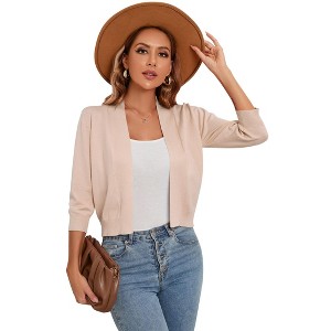 BLUEMING Womens Soft Knit Sweater Cardigan Bracelet Sleeve Open Front Cardigan Above Hip Length Cardigan - 1 of 4