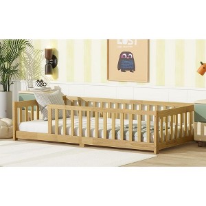 Grungis Twin Size Floor Bed for Kids,Modern Wood Toddler Bed with Heightened Safety Guardrails,Montessori Bed for Bedroom - 1 of 4