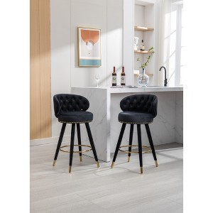 20.9" Velvet Counter Height Bar Stools Set of 2 with Solid Wood Legs and 360¡ã Swivel for Kitchen, Dining, or Bar - 1 of 4