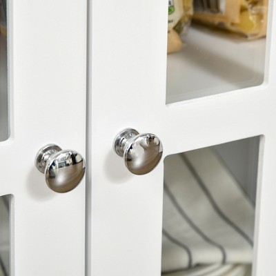 Modern White Sideboard Buffet with Glass Doors and Drawers