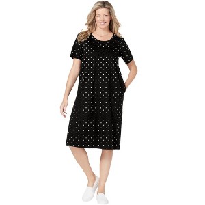 Woman Within Plus Size Perfect Short-Sleeve Crewneck Tee Dress - 1 of 4