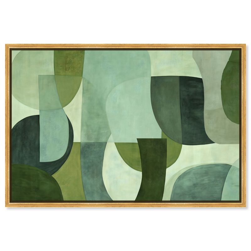 Large Green Abstract Canvas Wall Art with Gold Frame
