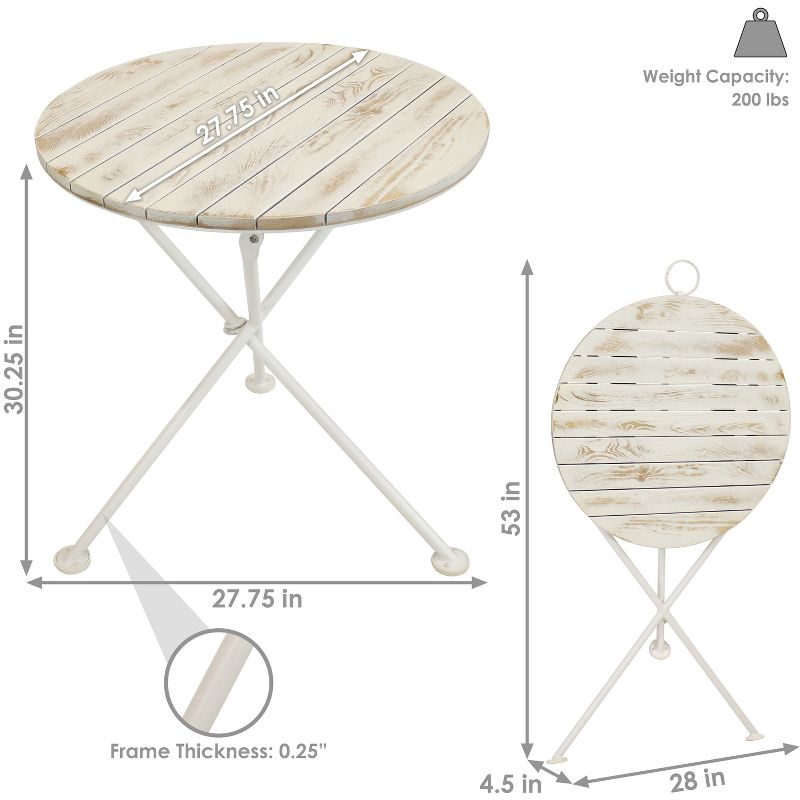 Sunnydaze Indoor/Outdoor French Country Chestnut Wood Folding Round Bistro Table - 28"- White, 3 of 11