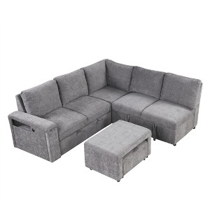 CLIHOME L-shaped Padded Modular Sofa with Storage Space, USB Ports, and Cup Holders - 1 of 4